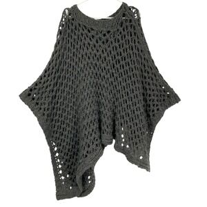 ZARA Women's Charcoal Gray Chunky Knit Crochet Poncho Sweater Sz M Asymmetrical